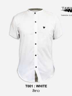 แขนสั้น คอจีน สีขาว mandarin collar White