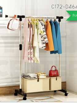 ราวตากผ้าสเเตนเลส ปรับระดับได้ บาร์เดี่ยว พร้อมชั้นวางของ ด้านล่าง ขนาดยาว135cm สูง143cm รุ่น C172-D464-101